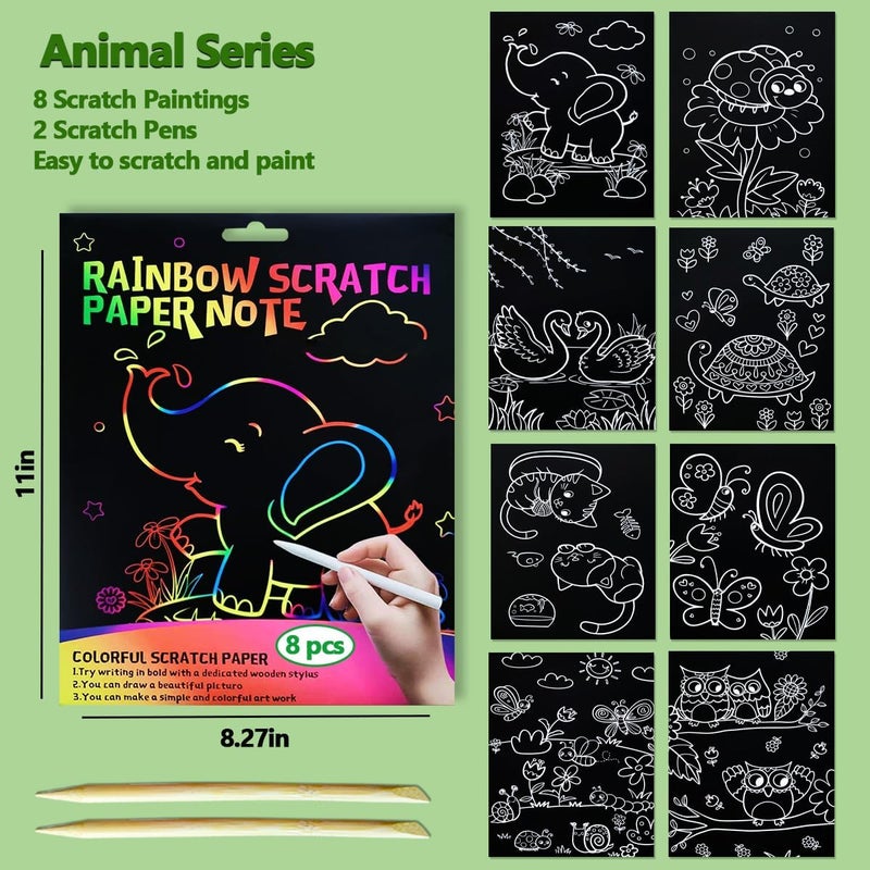 JUNQIU US JUNQIU Scratch Art for Kids, Rainbow Scratch Paper Art Set - Animals, Arts and Crafts for Girls Boys Ages 4-8, Activity & Christmas Crafts, Stocking Stuffers for Kids - Image 5